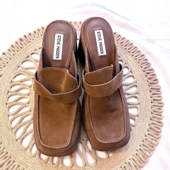 Steve Madden Fraim Brown Suede Heeled Closed Toe Loafer Size 9.5 - Picture 3 of 12